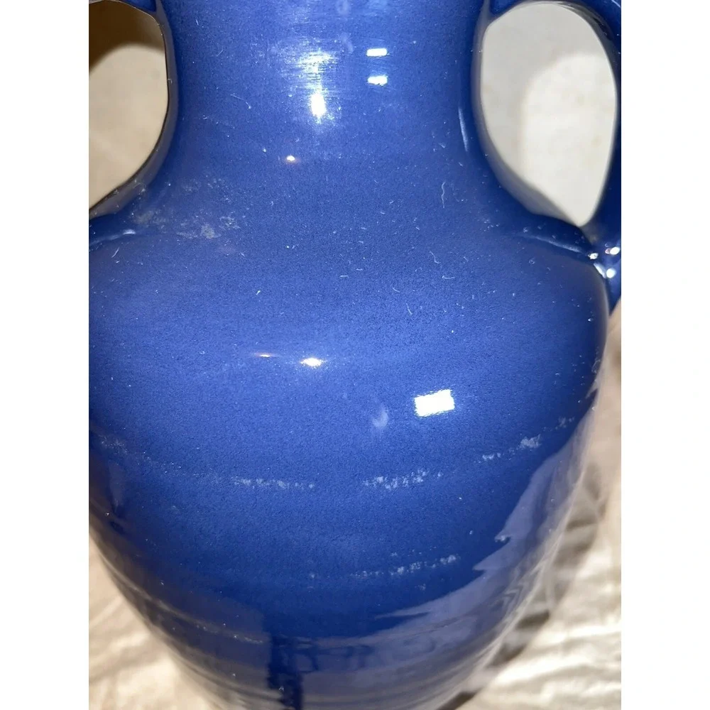 Vintage Leviton Lamp Cobalt Blue Ceramic Vase Style With Handles